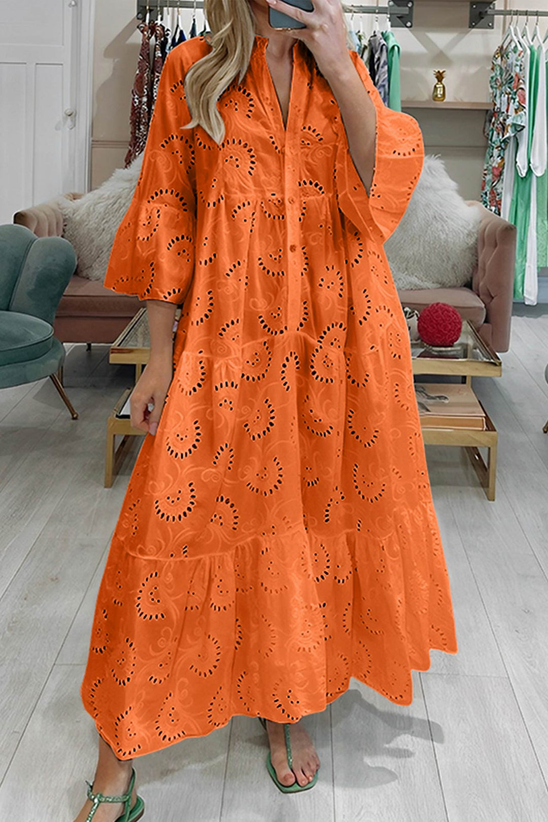 Abito Maxi Donna Ricamato Stile Bohémien Fluido