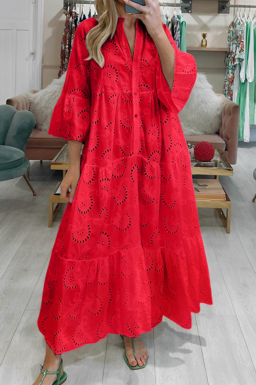 Abito Maxi Donna Ricamato Stile Bohémien Fluido