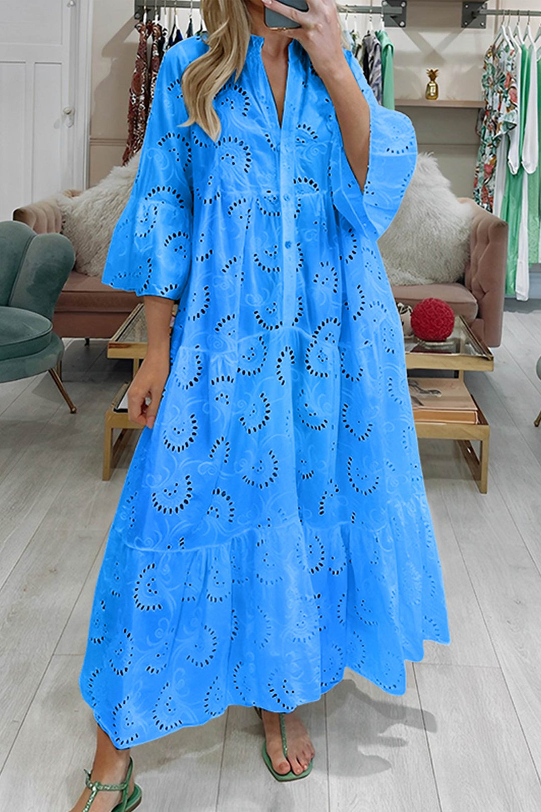 Abito Maxi Donna Ricamato Stile Bohémien Fluido