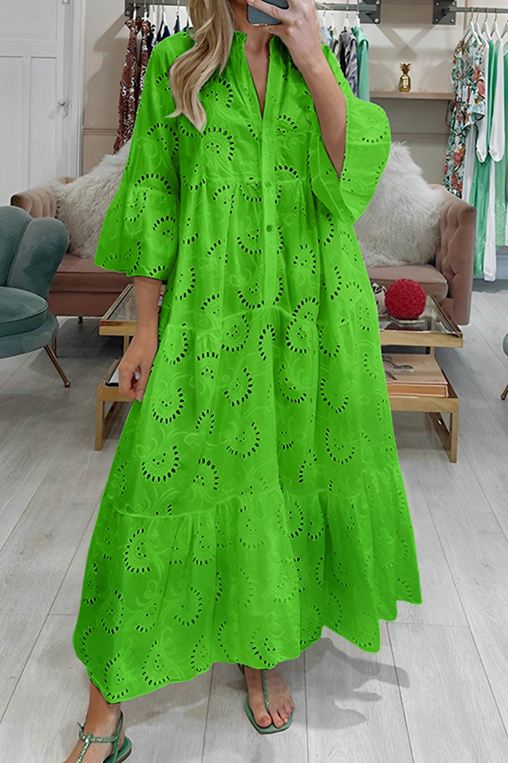 Abito Maxi Donna Ricamato Stile Bohémien Fluido