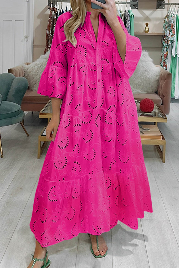Abito Maxi Donna Ricamato Stile Bohémien Fluido