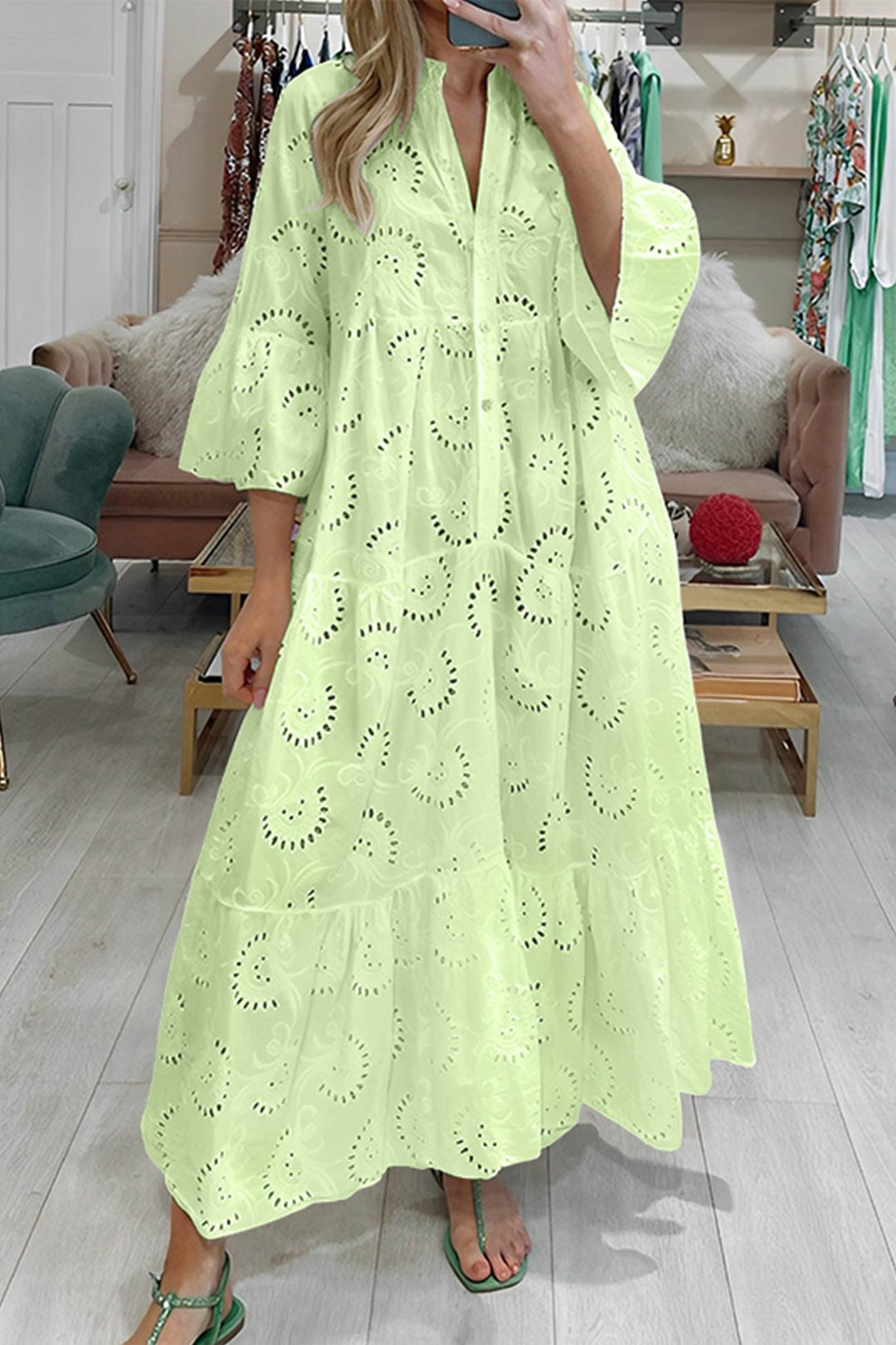 Abito Maxi Donna Ricamato Stile Bohémien Fluido