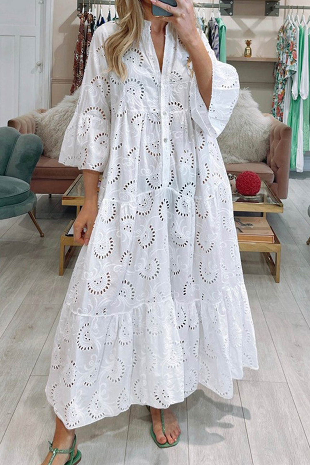 Abito Maxi Donna Ricamato Stile Bohémien Fluido - Vesarelli