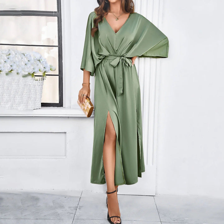 Abito Maxi Donna Scollo a V con Spacco Elegante