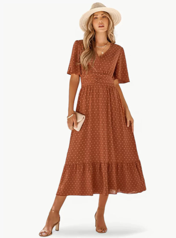 Abito Midi Donna Scollo a V Vestibilità Ampia Stile Casual
