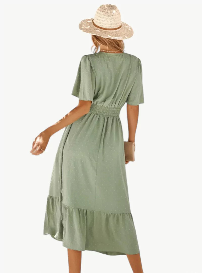 Abito Midi Donna Scollo a V Vestibilità Ampia Stile Casual