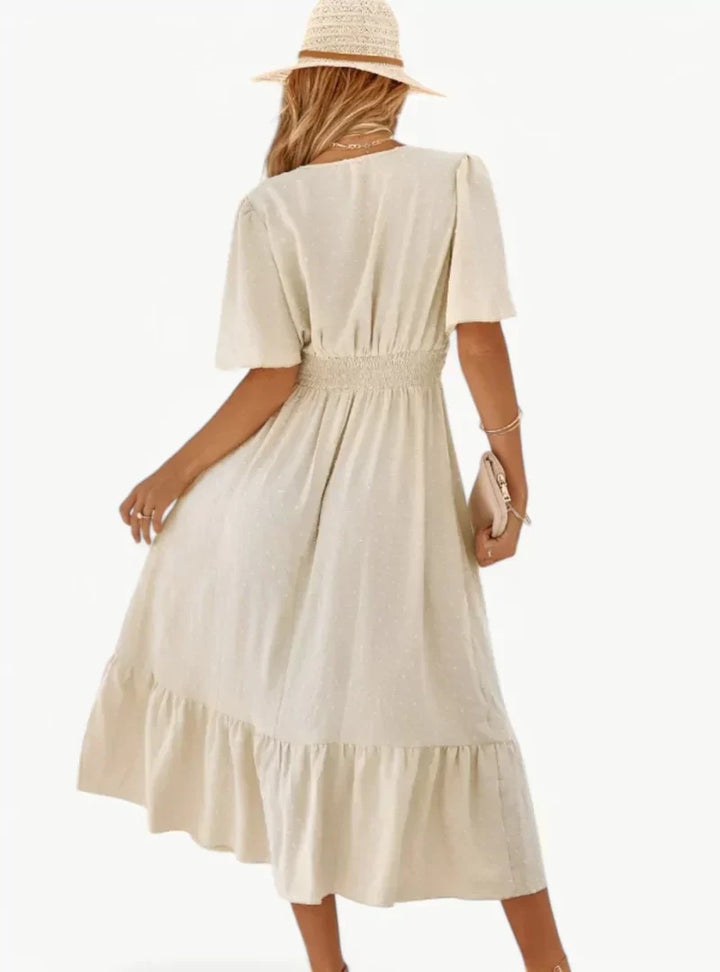 Abito Midi Donna Scollo a V Vestibilità Ampia Stile Casual