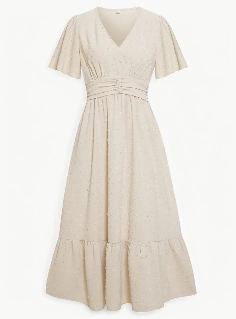 Abito Midi Donna Scollo a V Vestibilità Ampia Stile Casual