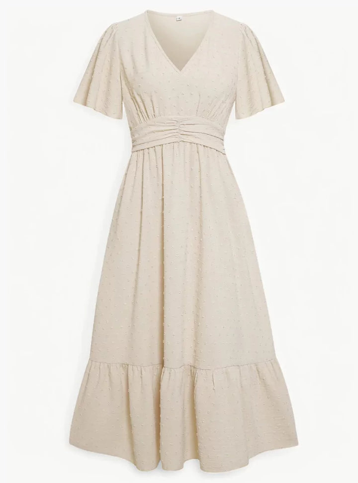 Abito Midi Donna Scollo a V Vestibilità Ampia Stile Casual