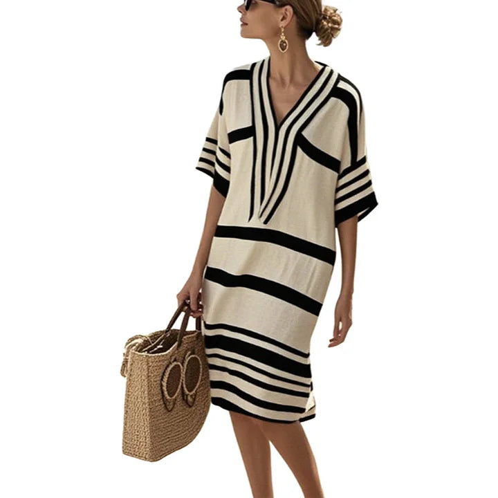 Abito Donna Fluttuante a Righe Stile Casual
