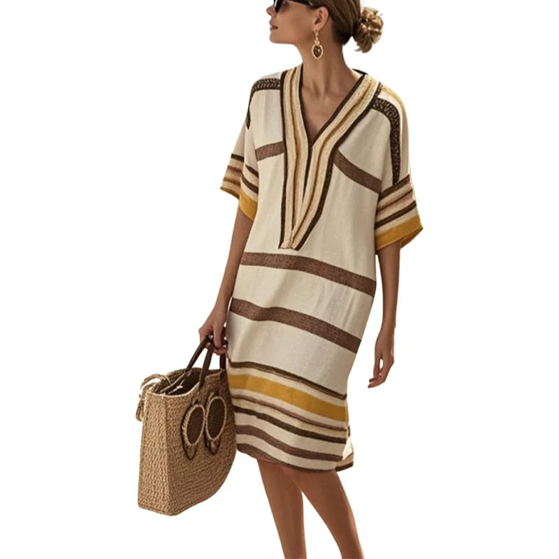 Abito Donna Fluttuante a Righe Stile Casual