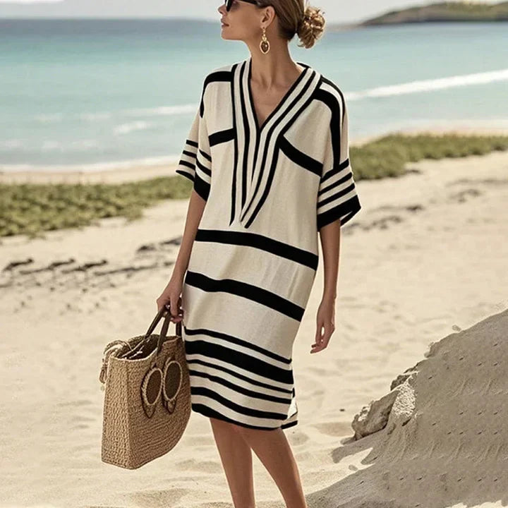 Abito Donna Fluttuante a Righe Stile Casual