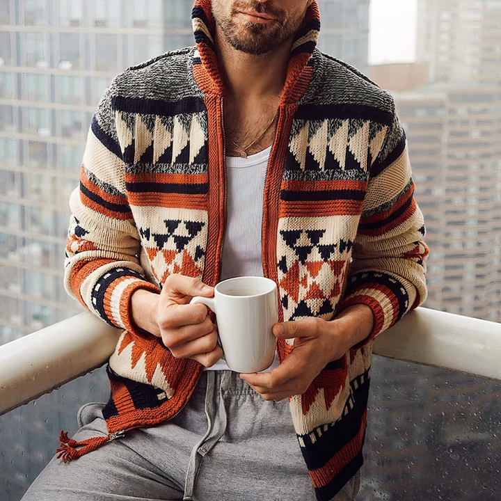 Cardigan Uomo Maglia Jacquard Invernale Stile Virgil - Vesarelli
