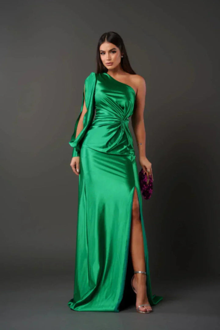 Valentina | Abito Elegante Asimmetrico in Raso con Spacco 11