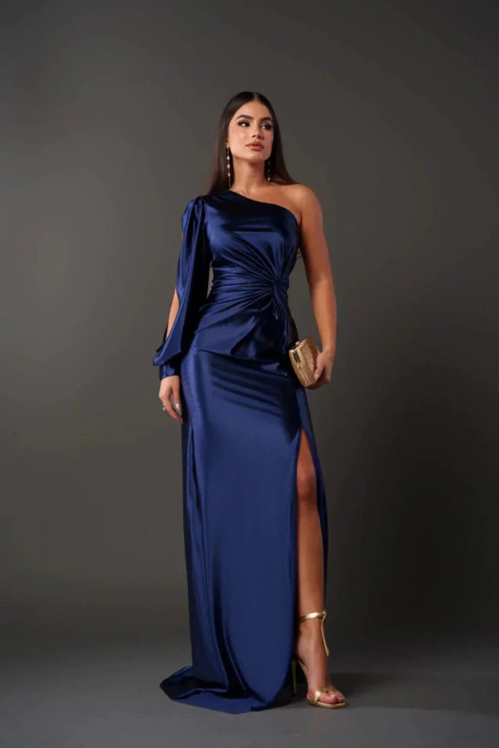 Valentina | Abito Elegante Asimmetrico in Raso con Spacco 15