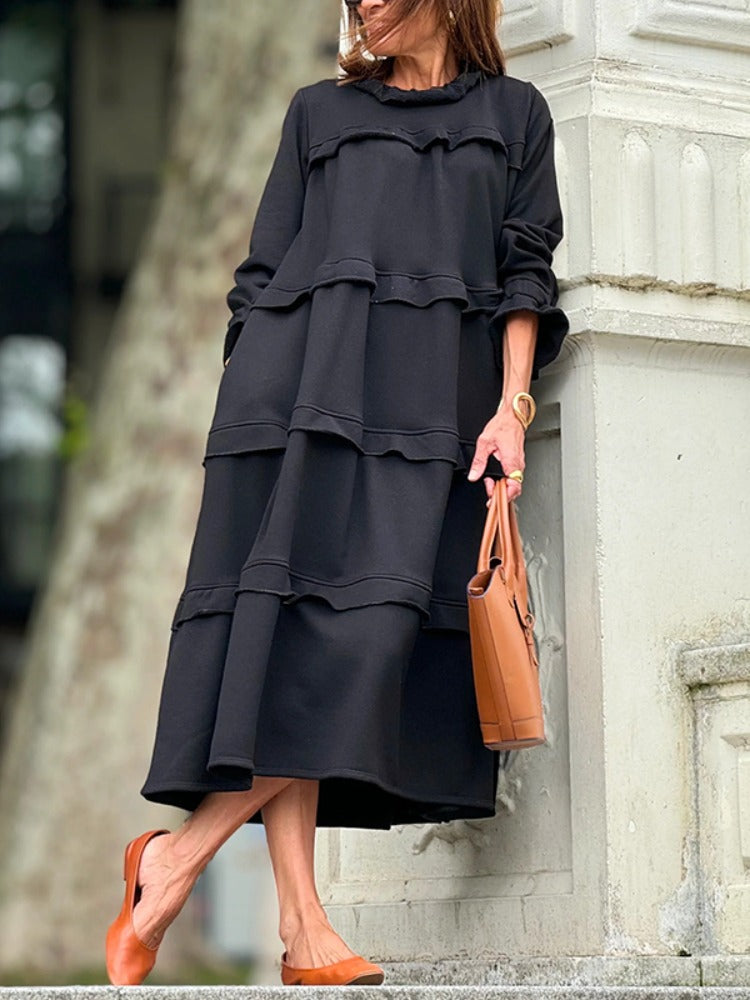 Vela | Vestito Donna Midi a Balze Maniche Lunghe 4