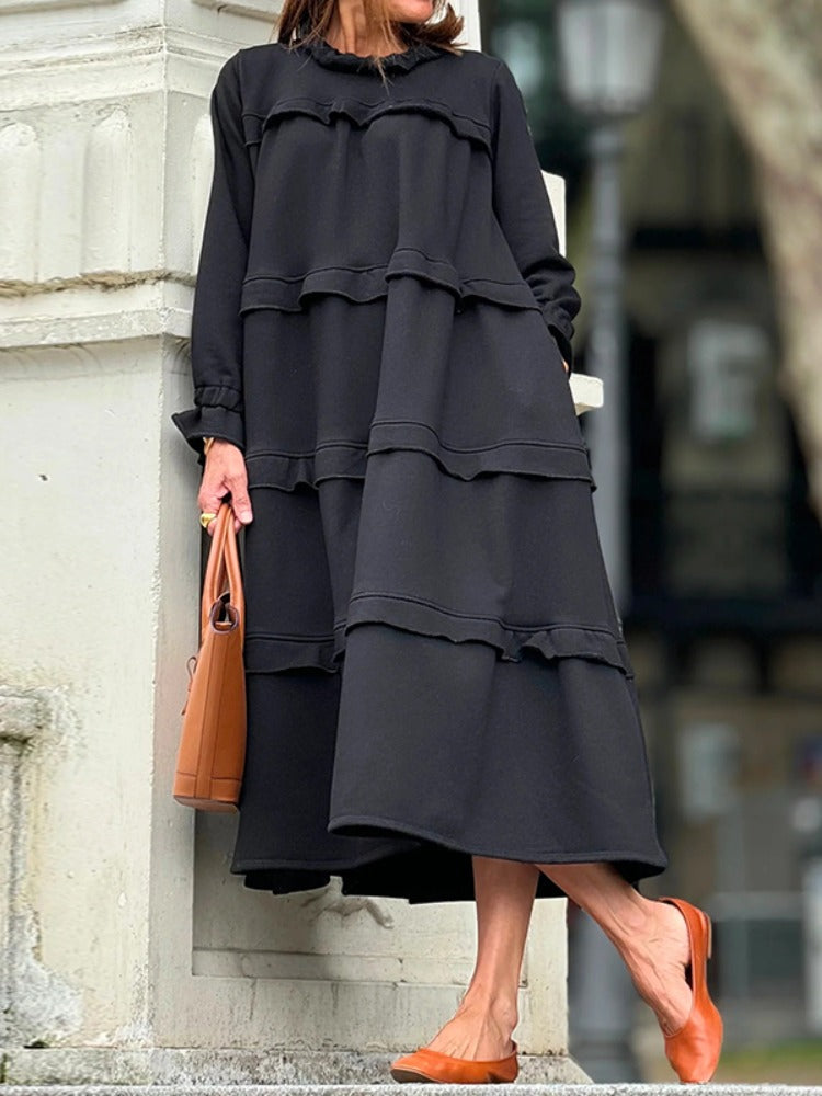 Vestito Midi Donna in Vela a Balze Manica Lunga - Vesarelli