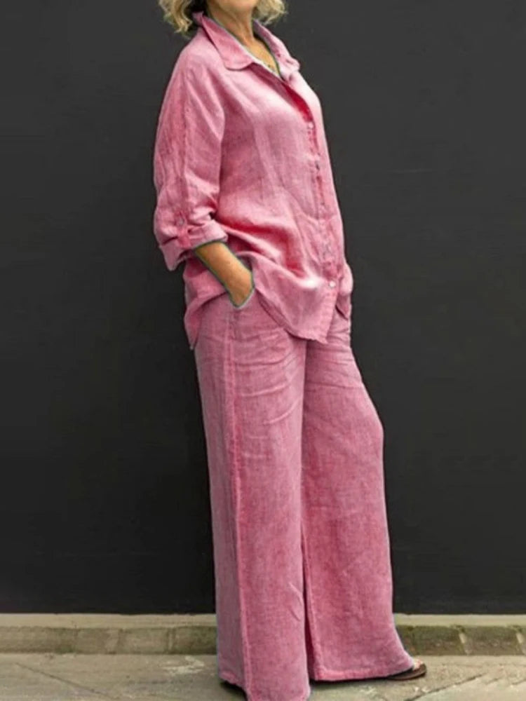 Vera | Elegante Completo Donna in Cotone con Camicia Oversize e Pantaloni a Gamba Larga 1