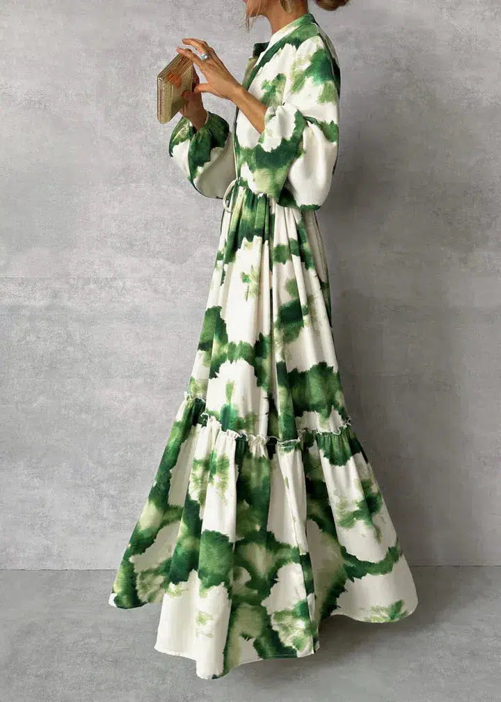 Abito lungo Donna Manica Lunga Scollo a V Design Fluido