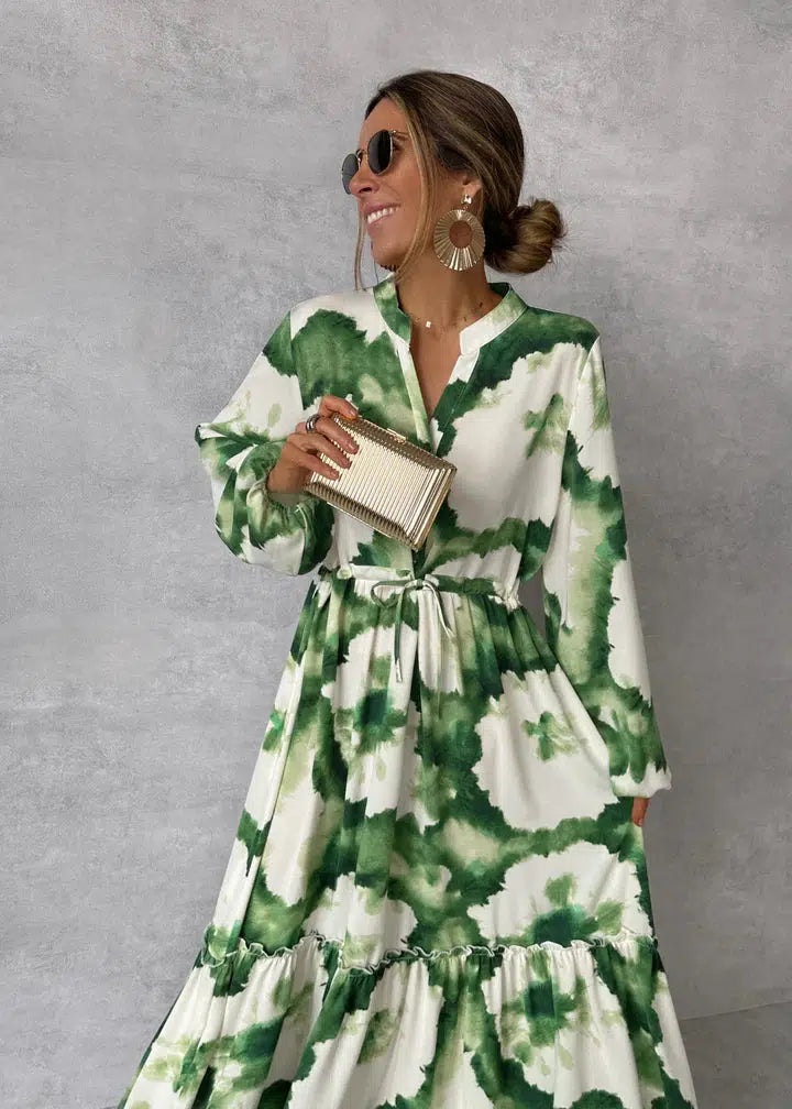 Abito lungo Donna Manica Lunga Scollo a V Design Fluido - Vesarelli