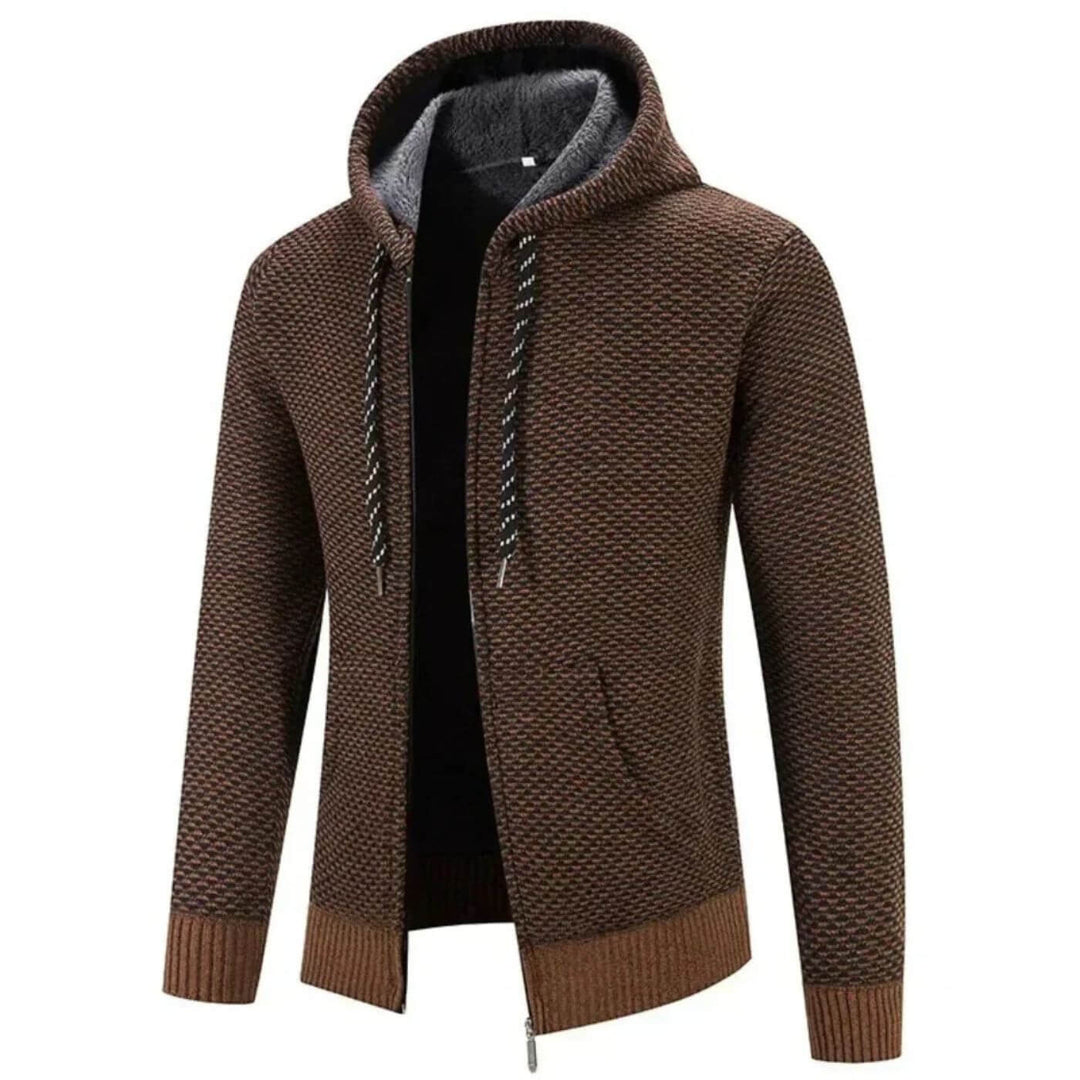 Felpa Uomo con Cappuccio Foderata Pile Cardigan Spesso Comodo