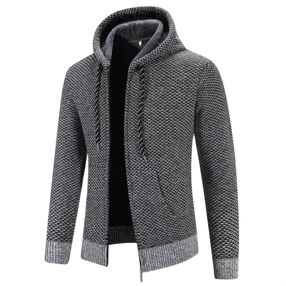 Felpa Uomo con Cappuccio Foderata Pile Cardigan Spesso Comodo