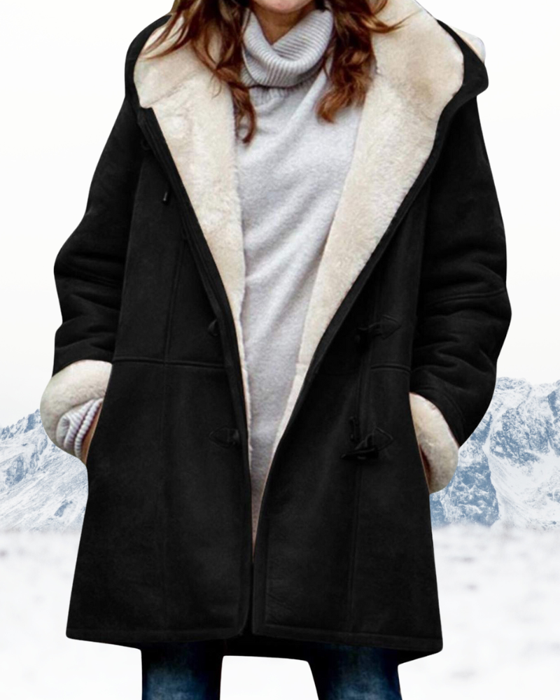 Cappotto Duffle Donna Lungo Foderato in Pile con Cappuccio Morbido