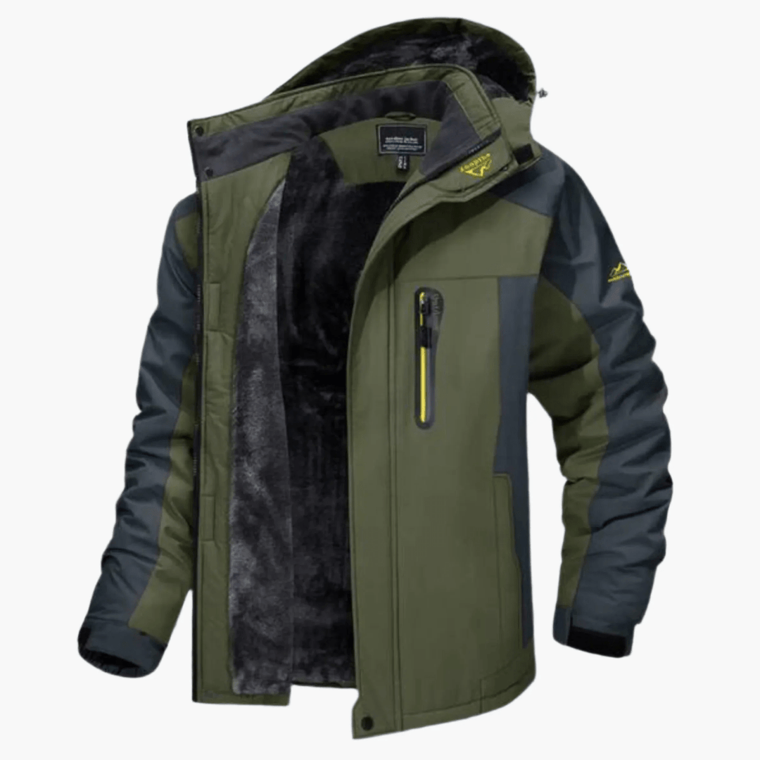 Giacca Uomo Impermeabile con Cappuccio Fodera in Pile Outdoor