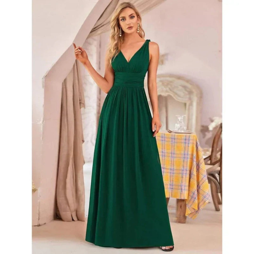 Abito Maxi Donna Scollo a V Stile Elegante Classico