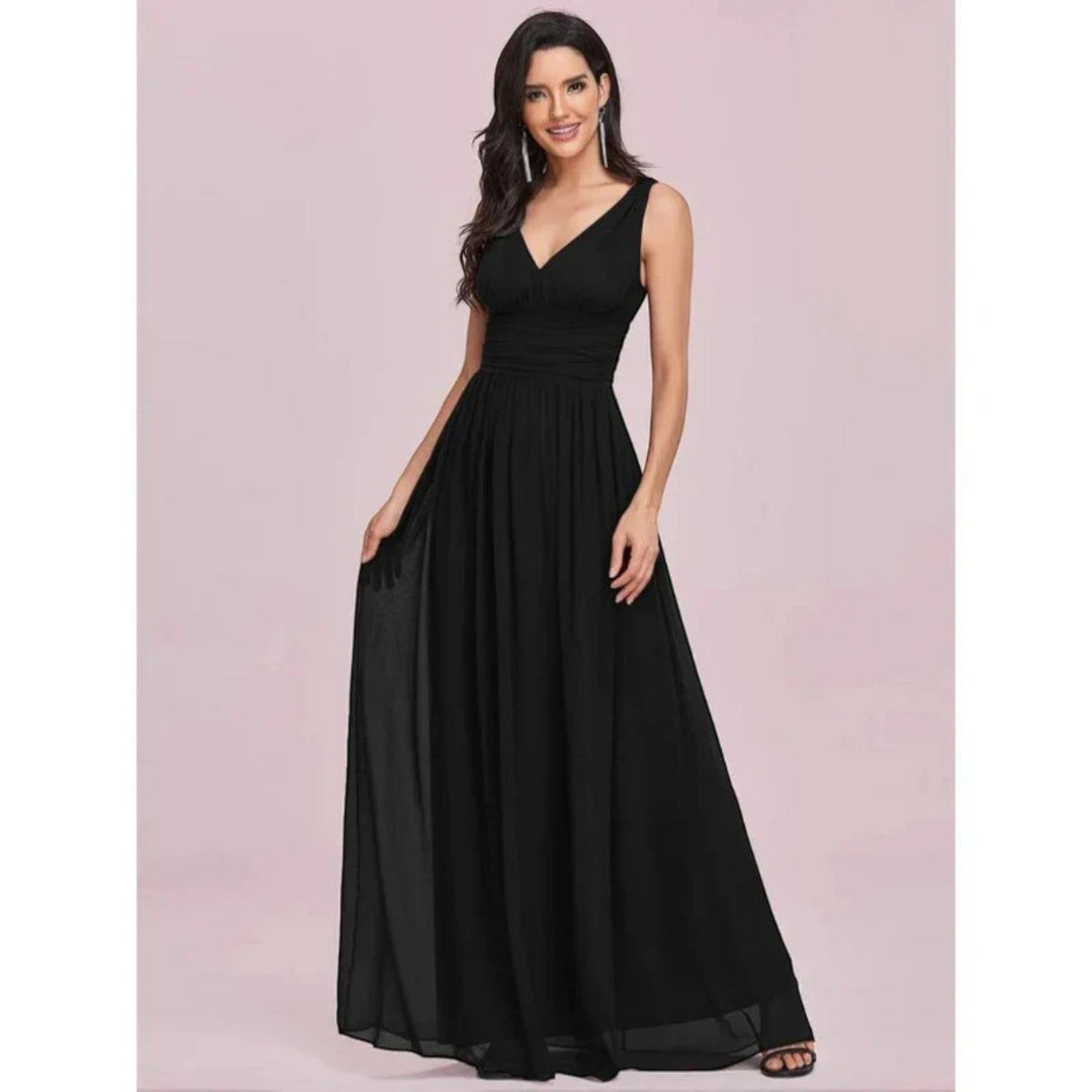 Abito Maxi Donna Scollo a V Stile Elegante Classico