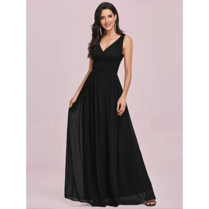 Abito Maxi Donna Scollo a V Stile Elegante Classico