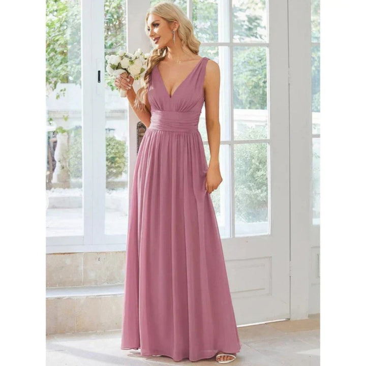 Abito Maxi Donna Scollo a V Stile Elegante Classico