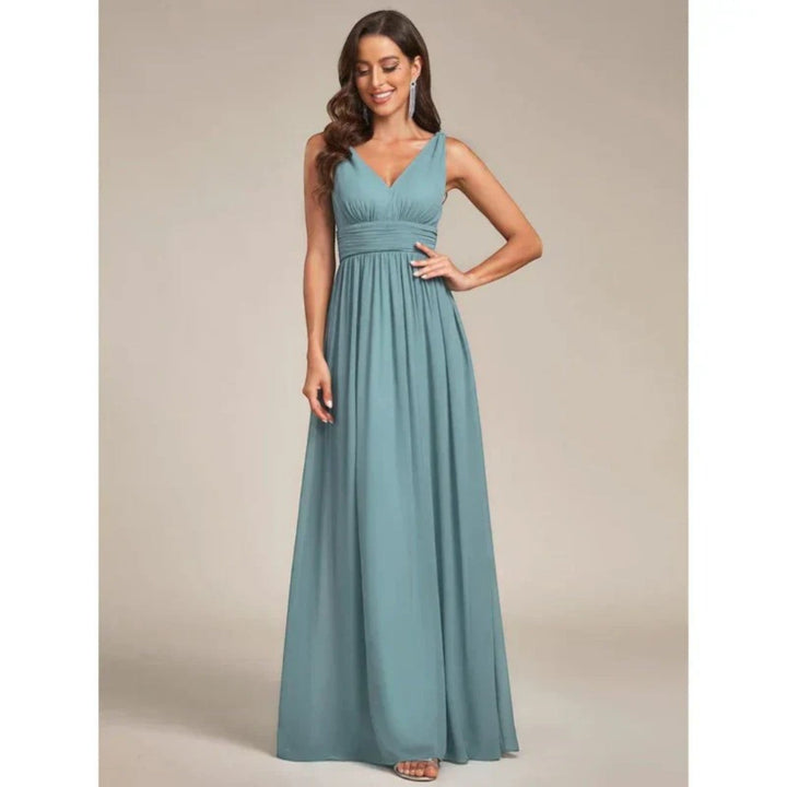 Abito Maxi Donna Scollo a V Stile Elegante Classico