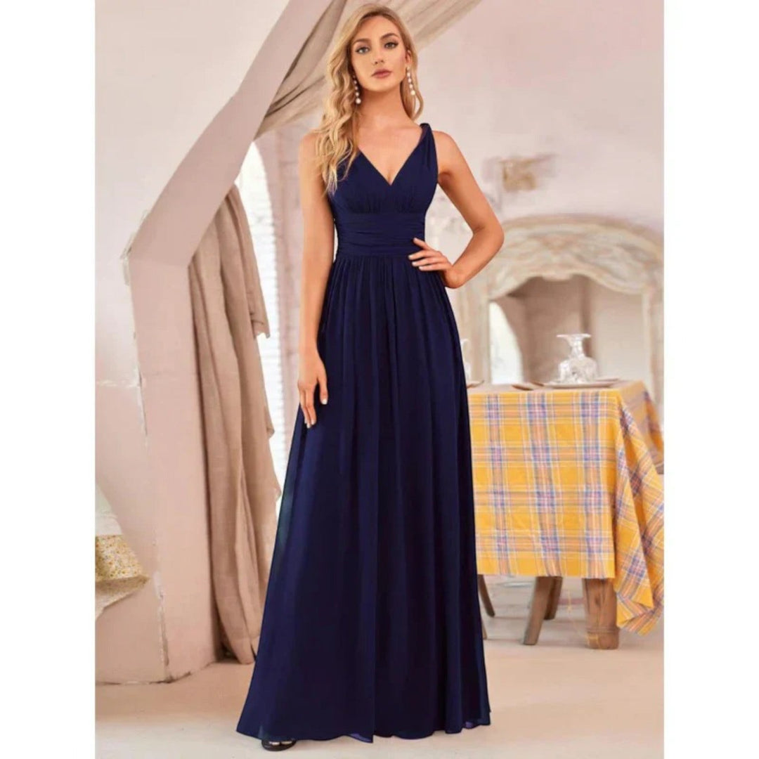 Abito Maxi Donna Scollo a V Stile Elegante Classico