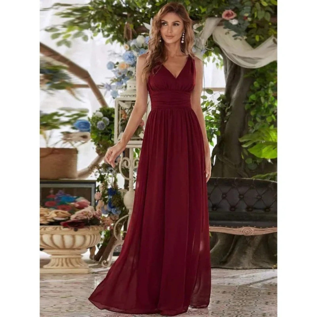 Abito Maxi Donna Scollo a V Stile Elegante Classico