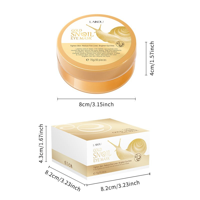 Contenitore e confezione di maschera occhi al collagene con bava di lumaca, 60 pezzi, 8 cm diametro, 4 cm altezza, idratazione e anti-età.