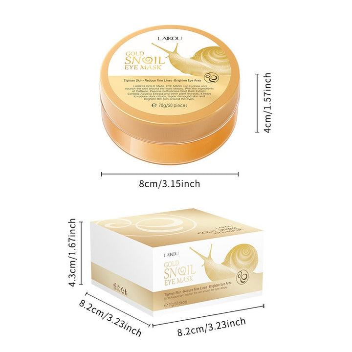 Contenitore e confezione di maschera occhi al collagene con bava di lumaca, 60 pezzi, 8 cm diametro, 4 cm altezza, idratazione e anti-età.