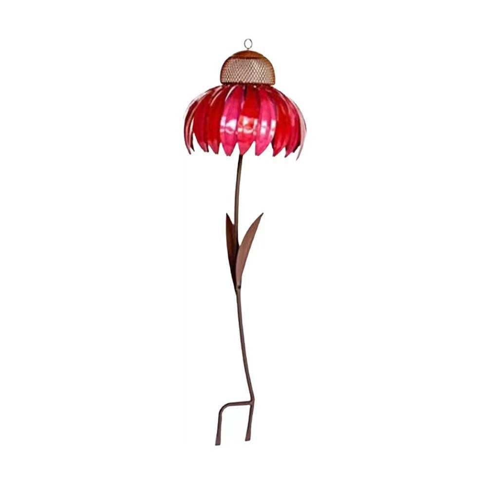 Lampada da giardino a forma di fiore rosso, design artistico in metallo, decorazione esterna, illuminazione creativa per giardini e terrazze.