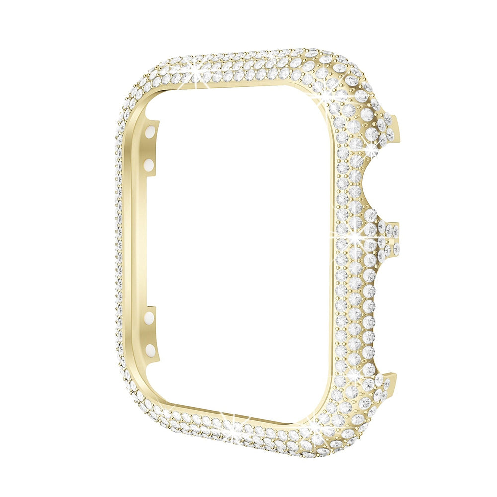 Cover in oro per Apple Watch con cristalli brillanti, elegante e lussuosa, protezione per smartwatch, accessorio moda, design scintillante.