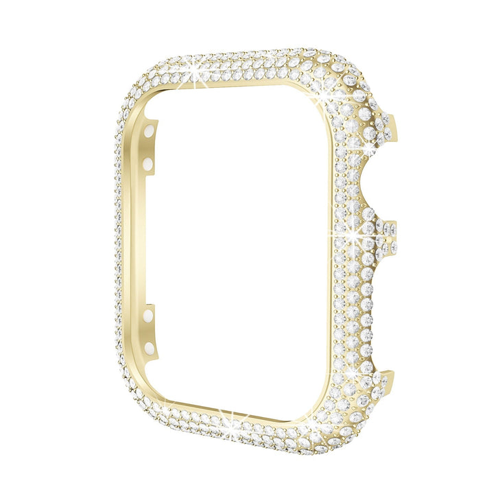 Cover in oro per Apple Watch con cristalli brillanti, elegante e lussuosa, protezione per smartwatch, accessorio moda, design scintillante.