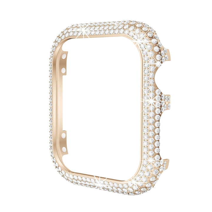 Cover in oro per smartwatch, decorata con cristalli scintillanti. Accessorio elegante e lussuoso per personalizzare il tuo dispositivo tecnologico.