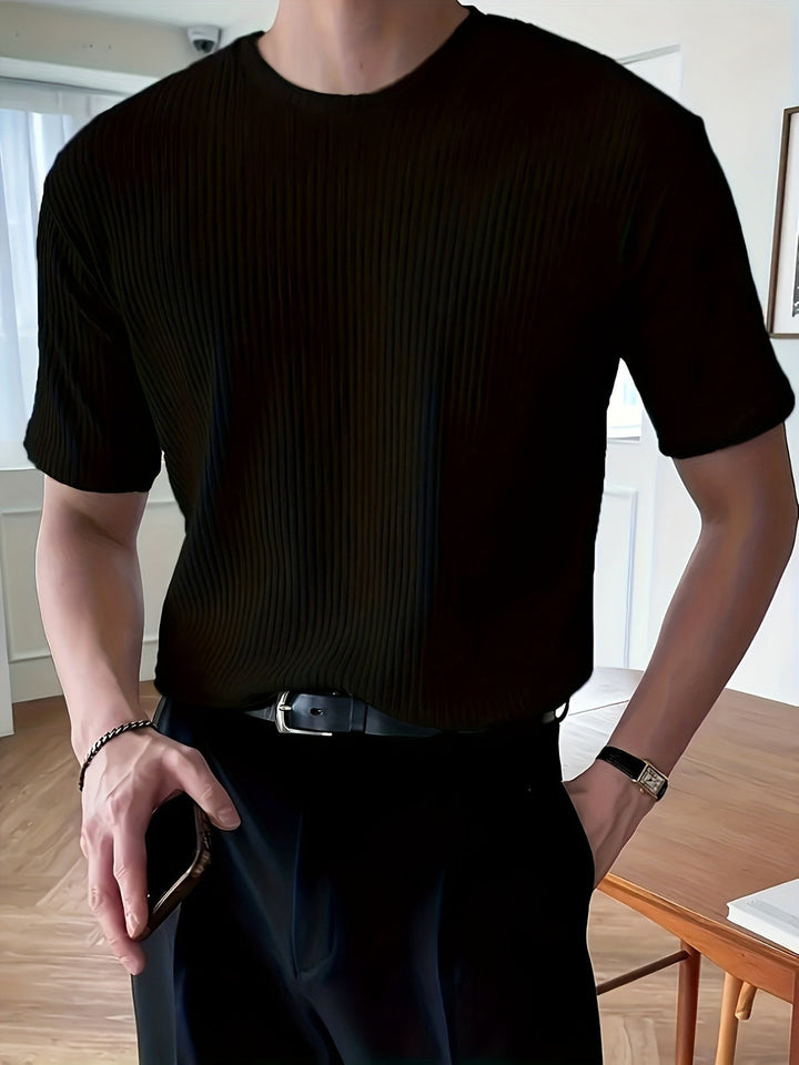 Maglia Uomo Leggera in Maglia a Coste Girocollo Manica Lunga Slim