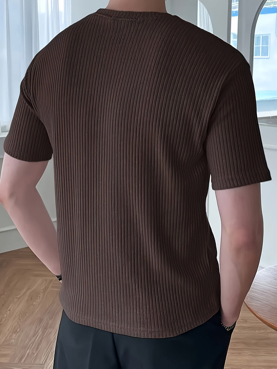 Maglia Uomo Leggera in Maglia a Coste Girocollo Manica Lunga Slim