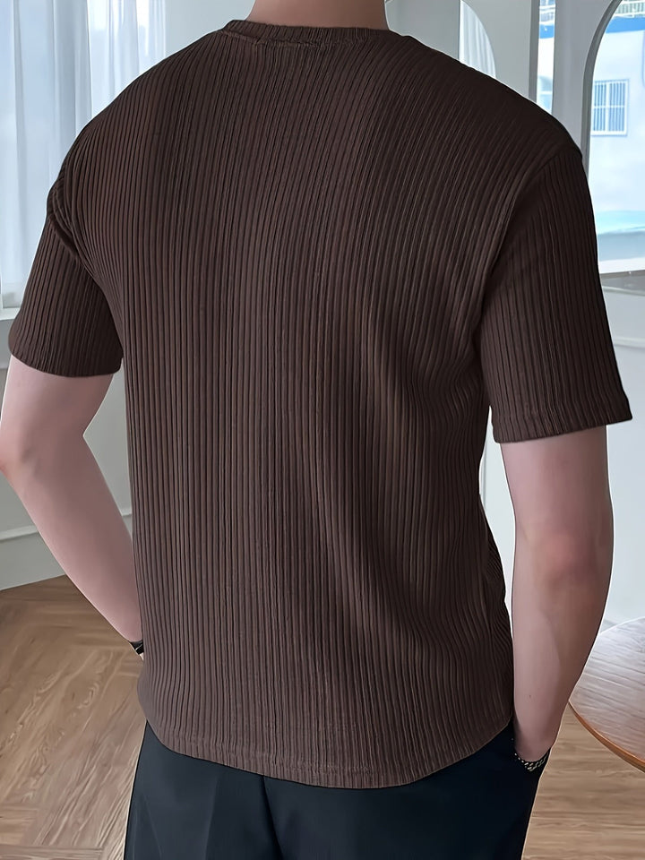 Maglia Uomo Leggera in Maglia a Coste Girocollo Manica Lunga Slim