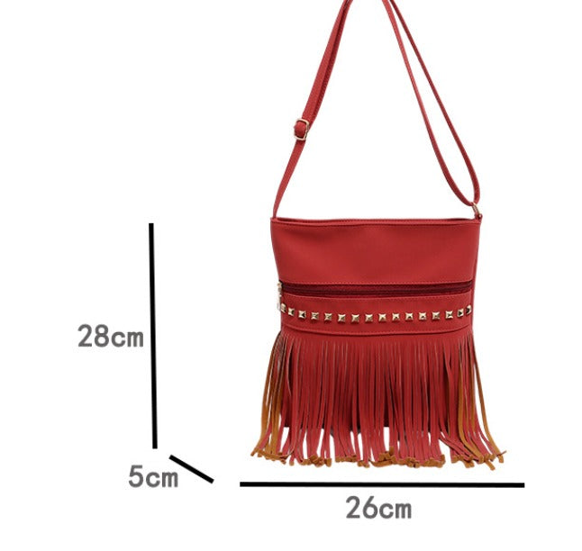 Borsa Tracolla Donna in Pelle con Frange Stile Retrò