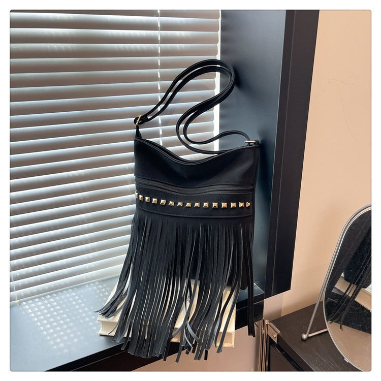 Borsa Tracolla Donna in Pelle con Frange Stile Retrò - Vesarelli