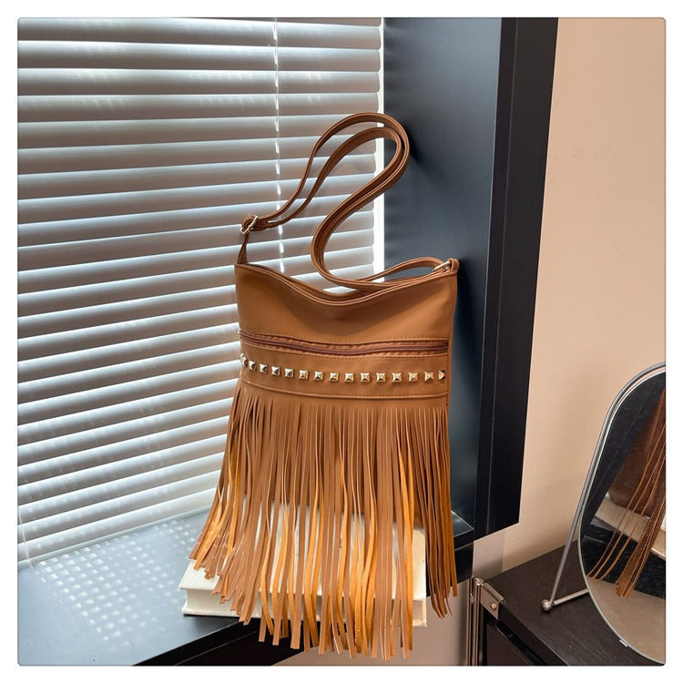 Borsa Tracolla Donna in Pelle con Frange Stile Retrò