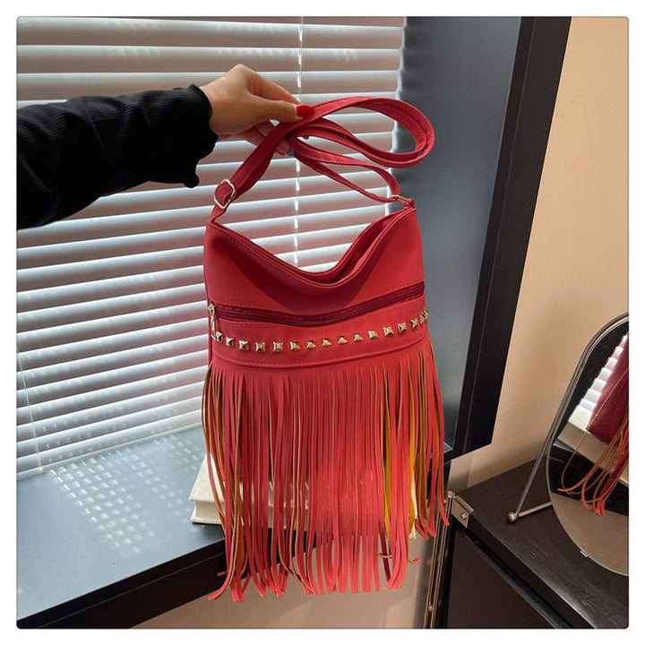 Borsa Tracolla Donna in Pelle con Frange Stile Retrò