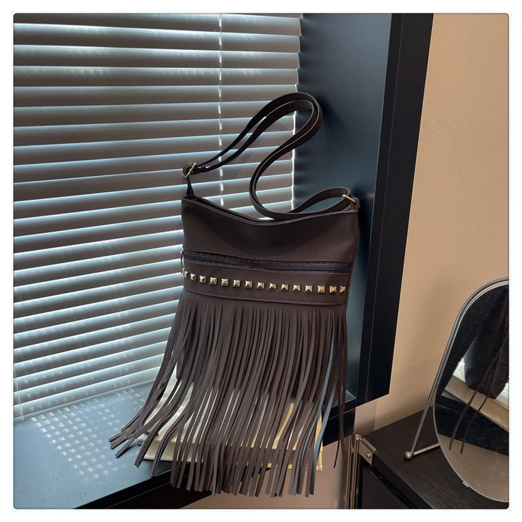 Borsa Tracolla Donna in Pelle con Frange Stile Retrò