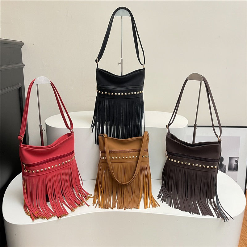 Borsa Tracolla Donna in Pelle con Frange Stile Retrò
